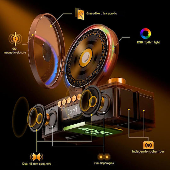 Roadom Cd Player Portabil Bluetooth 5.3 Difuzoare Duale Hi-fi Baterie 4000 Mah 6 În 1 Cd Usb Tf Fm Aux Lumină Rgb Telecomandă Design Vintage Retro Lemn Maro