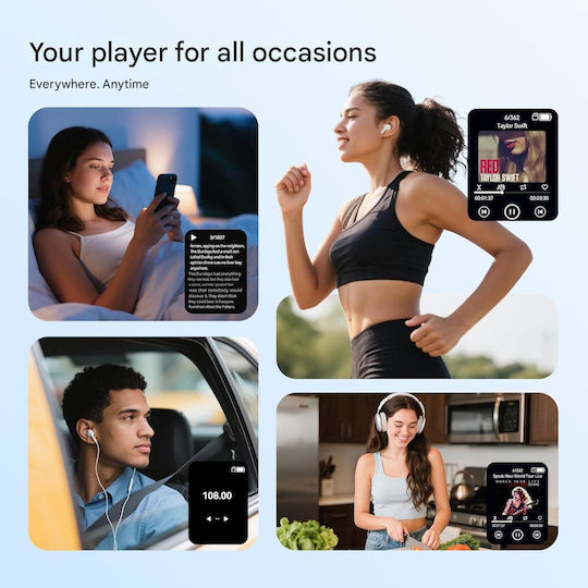 MP3 Player 128 GB Agptek Bluetooth 5.4 Ecran 2.4 Inch Înregistrare Cu Un Singur Click Difuzor HD Integrat Radio FM Carcasă Metalică Butoane Tactile Portabil Căști Incluse Albastru