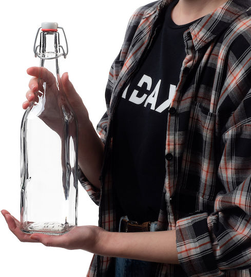 Kadax Μπουκάλι Νερού Γυάλινο με Κλιπ Διάφανο 1000ml 5 Τεμάχια