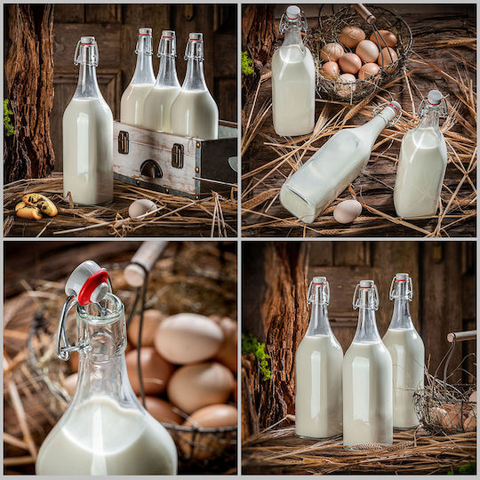 Kadax Μπουκάλι Νερού Γυάλινο με Κλιπ Διάφανο 1000ml 5 Τεμάχια