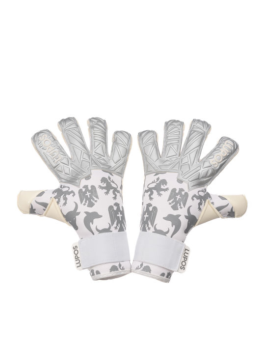 Lupos Helix One Pro Goalkeeper Gloves — German Latex Contact — Hybrid Cut —white/silver