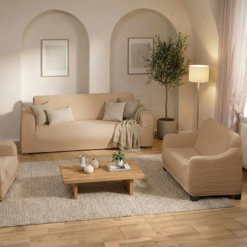 Linea Home Baroque Living Room Set Elastic Covers Moka 3 Pieces