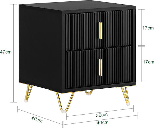 Κομοδίνο Ξύλινο Μαύρο 40x40x47cm