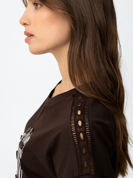 Women's Cotton Short Sleeve Brown Blouse
