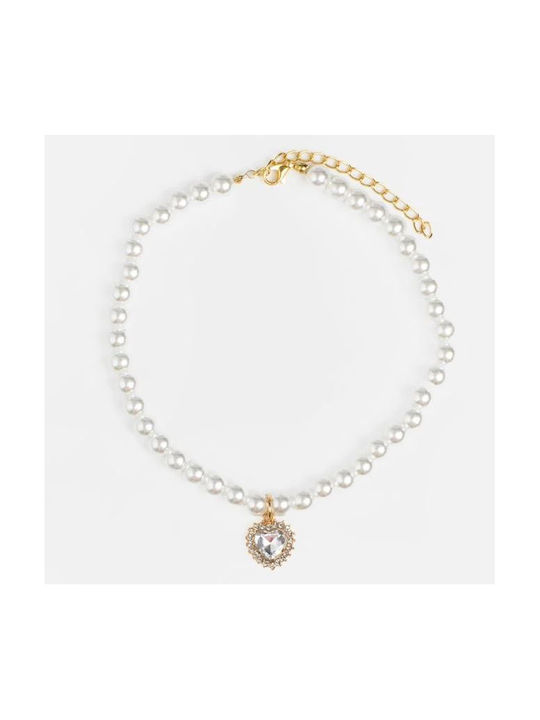 Hundehalsband Haustier Perlen & Goldene Kette Charm Herz Strass 30cm Hundehalsband Haustier Perlen & Goldene Kette Charm Herz Strass 30cm