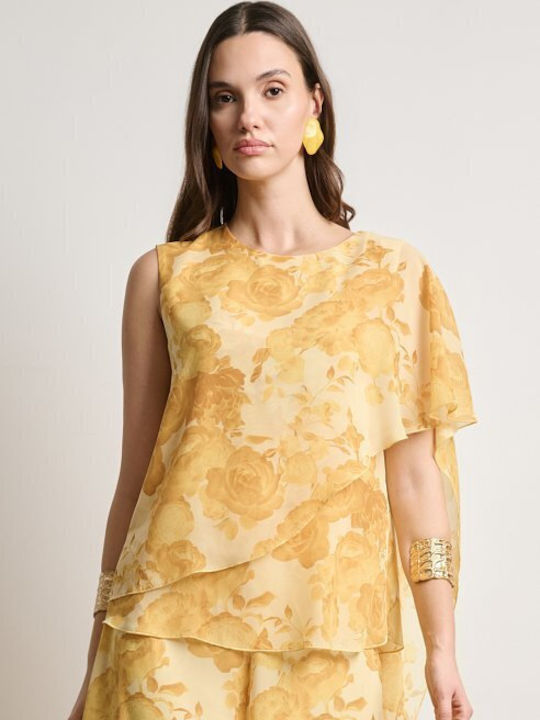 Women's Yellow Set with Trousers with Elastic Floral