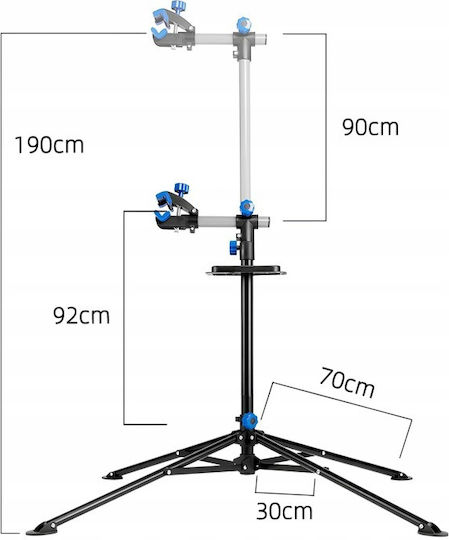 Stand De Reparații Profesional Pentru Bicicletă Zola Reglabil Pe Înălțime 108-190 Cm Prindere Cu Clește 25-55 Mm Greutate Susținută 30 Kg Metal Plastic Negru Albastru