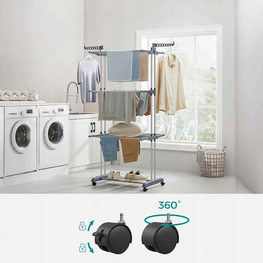 Folding Floor Metallic Clothes Drying Rack with Wheels with Hanging Length 24m