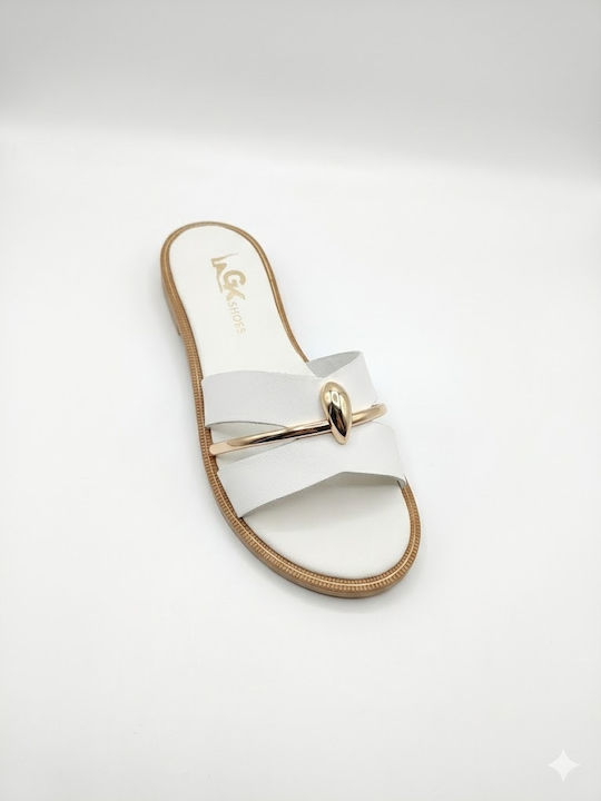 Leather Women's Flat Sandals White