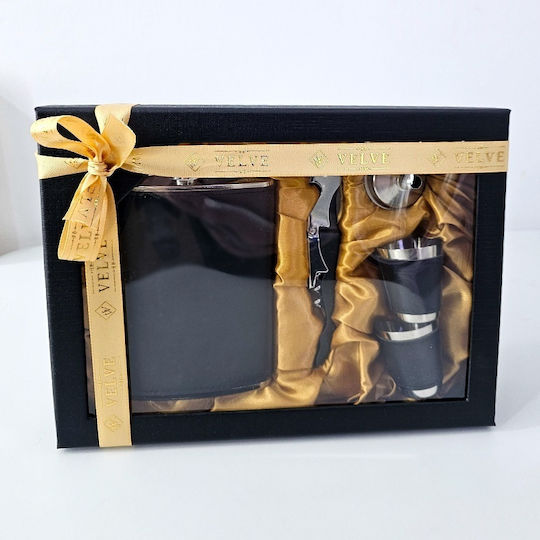 Set Cadou pentru Bărbați Vlv Flask Pahare Pâlnie Tirbușon Multifuncțional Negru