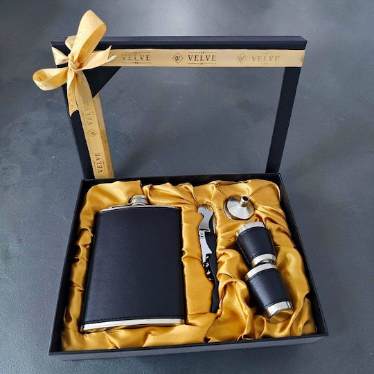 Set Cadou pentru Bărbați Vlv Flask Pahare Pâlnie Tirbușon Multifuncțional Negru
