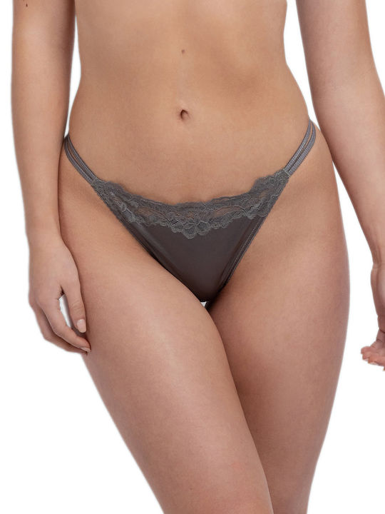 Γυναικεία String 2Pack με Δαντέλα Ροζ-γκρι