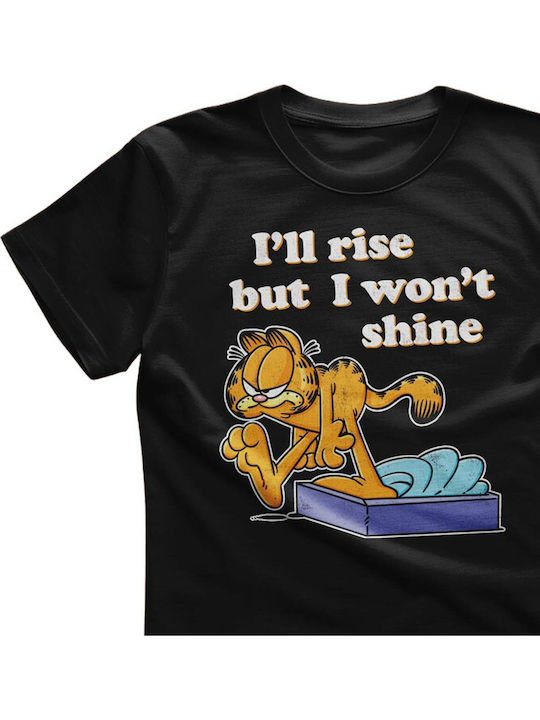 Garfield I'll Rise But I Won't Shine T-shirt Black Unisex Via-1-gar008-bk Garfield I'll Rise But I Won't Shine T-shirt Black Unisex Via-1-gar008-bk