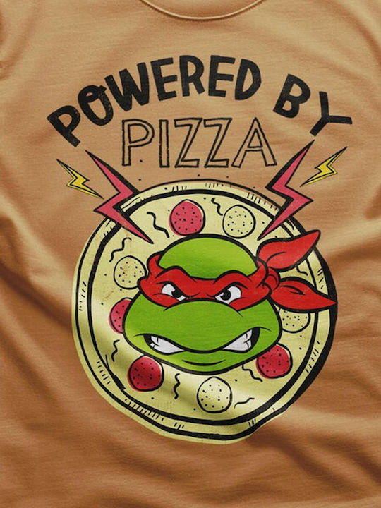 Teenage Mutant Ninja Turtles Powered By Pizza T-shirt Old Gold Unisex Nic-1-tmnt029-og