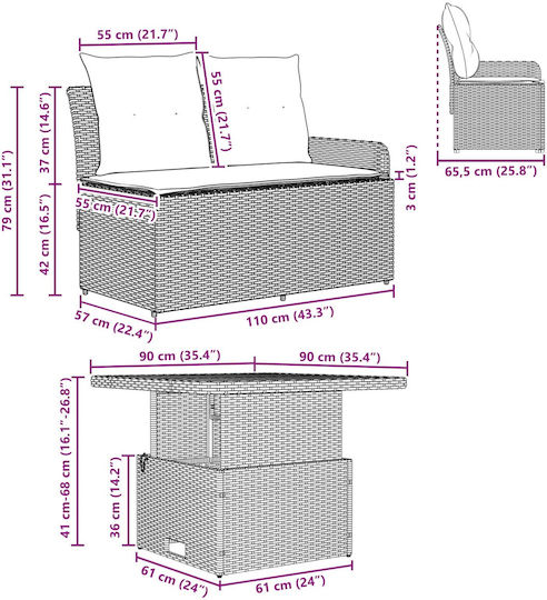 vidaXL Outdoor Lounge Set 2 Pieces Rattan with Pillows