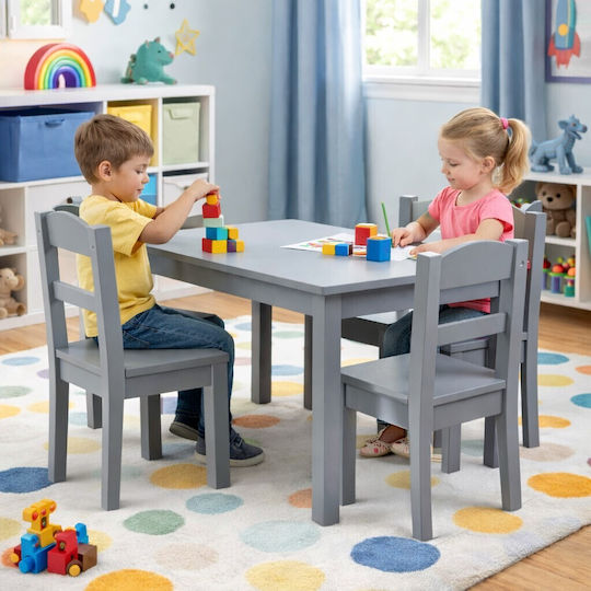 Kids Table Set with Chairs for Painting Made of Gray Wood