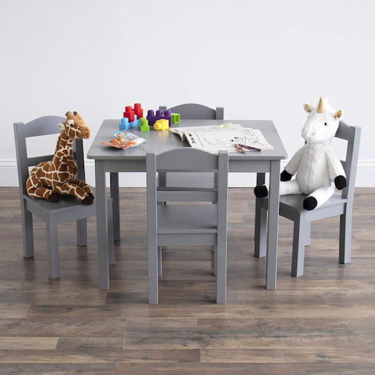 Kids Table Set with Chairs for Painting Made of Gray Wood