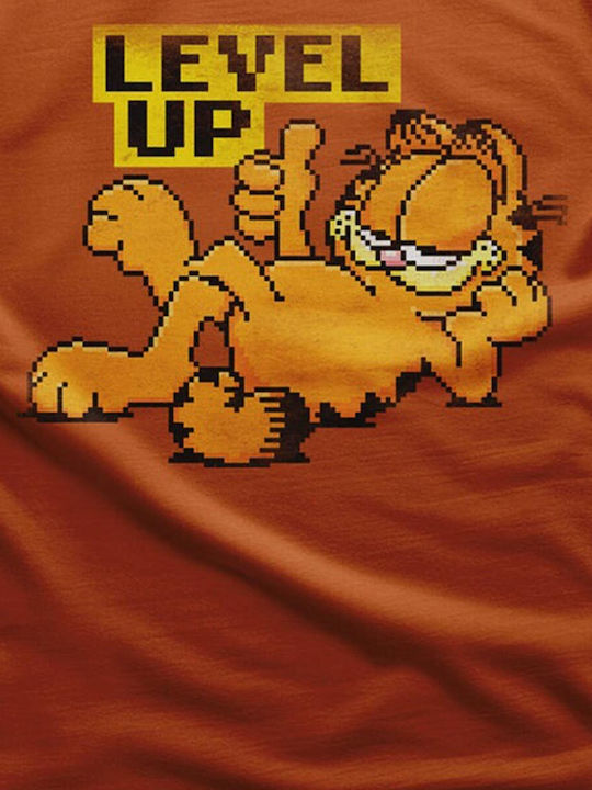 Garfield Level Up T-shirt Burnt Orange Unisex Wb-1-gar013-bo Garfield Level Up T-shirt Burnt Orange Unisex Wb-1-gar013-bo
