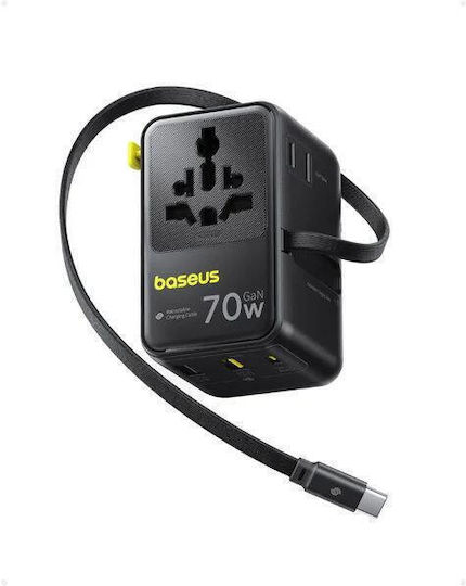 Baseus Enercore Cg11 Netzladegerät 70w Universal Netzadapter 2 X Ac 2 X Usb 2 X Usb Typ-C Ausziehbares Usb Typ-C Kabel Schwarz e0307e00 Inklusive MwSt 0,18lei 6932172696474