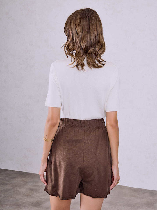 Celestino Women's Shorts Raw Hem Loose Fit Brown Celestino Women's Shorts Raw Hem Loose Fit Brown