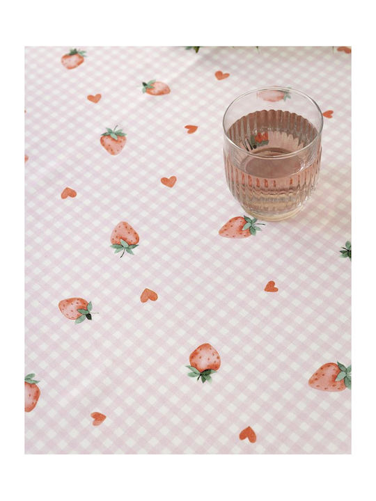 Nima Τραπεζομάντηλο Βαμβακερό Strawberry Love Ροζ 140x140εκ.