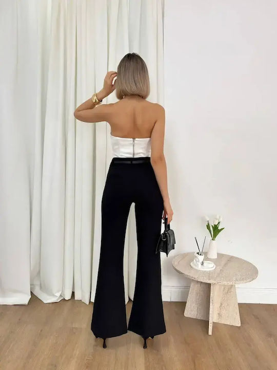 Women's High Rise Fabric Flared Trousers in Slim Fit Black