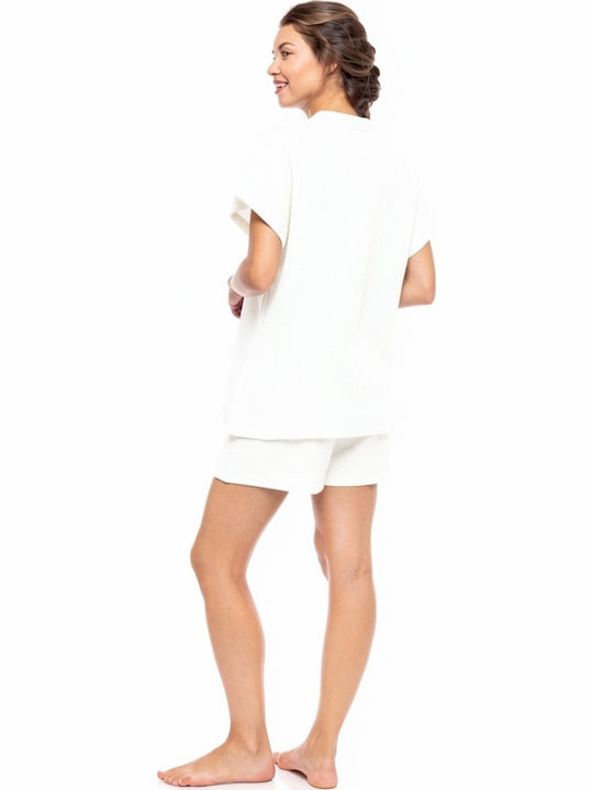 Pink Label Sommerliches Damen-Pyjama-Set Weiß