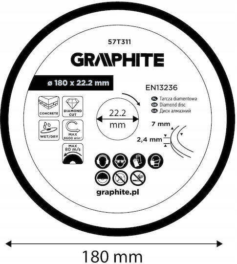 Graphite Диск За Рязане На Строителни Материали 180mm