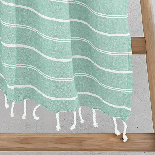 Lino Home Beach Towel Pareo Cotton Green With Fringes 90x180cm