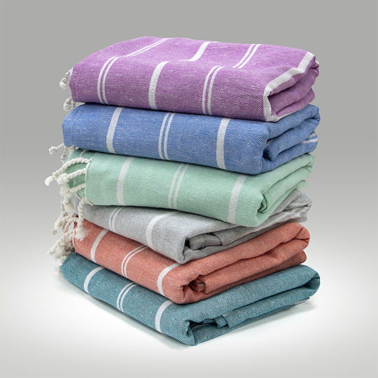 Lino Home Beach Towel Pareo Cotton Green With Fringes 90x180cm