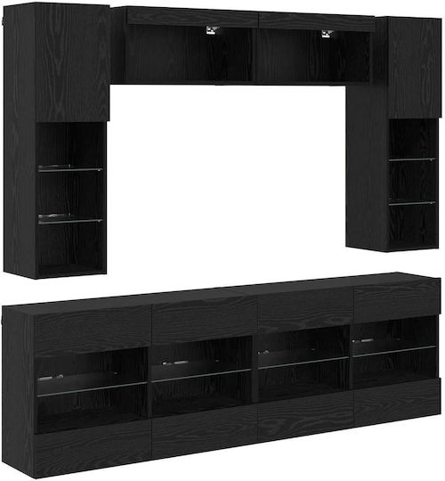 Bibliotecă Living Neagră Stejar Cu Iluminare L197xL30xÎ60.5cm