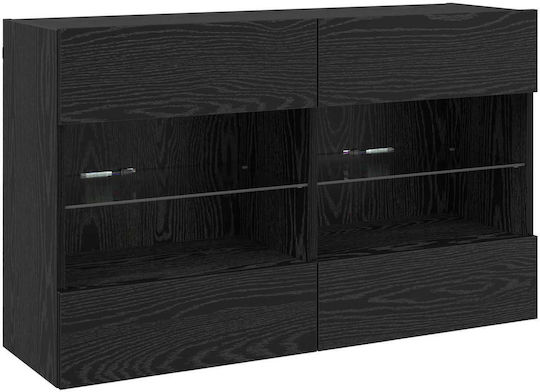 Bibliotecă Living Neagră Stejar Cu Iluminare L197xL30xÎ60.5cm