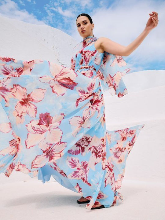 Rochie Maxi De Vară Pentru Nuntă / Botez Albastru Deschis Siel