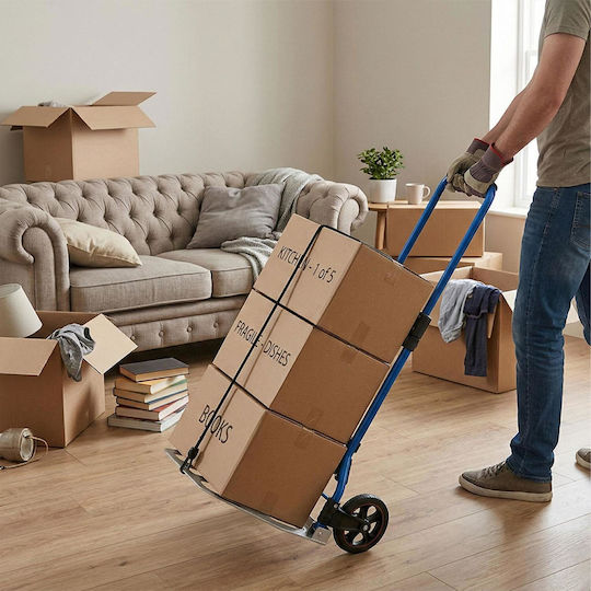 Collapsible Transport Trolley Relaxdays Protection Strap Maximum Load 120 Kg Blue Black Silver 10053299_45