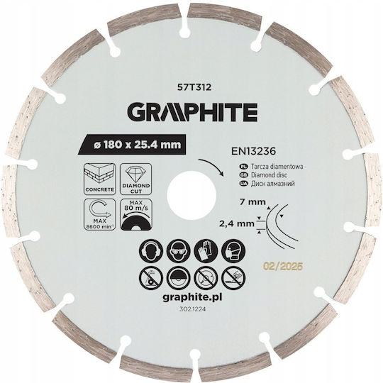 Graphite Segment Diamond Cutting Disc 180 X 25.4 Mm Dry Use