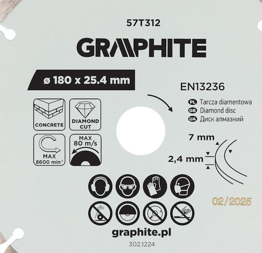 Graphite Segment Diamond Cutting Disc 180 X 25.4 Mm Dry Use