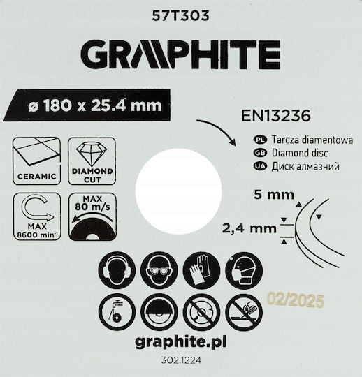Disc De Tăiere Diamantat Complet 180 X 25.4 Mm Umed