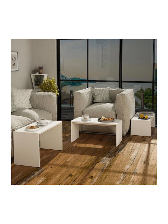 Rechteckiges Zigon-Set aus Holz Weiß 3 Stück M65xB30xH39cm