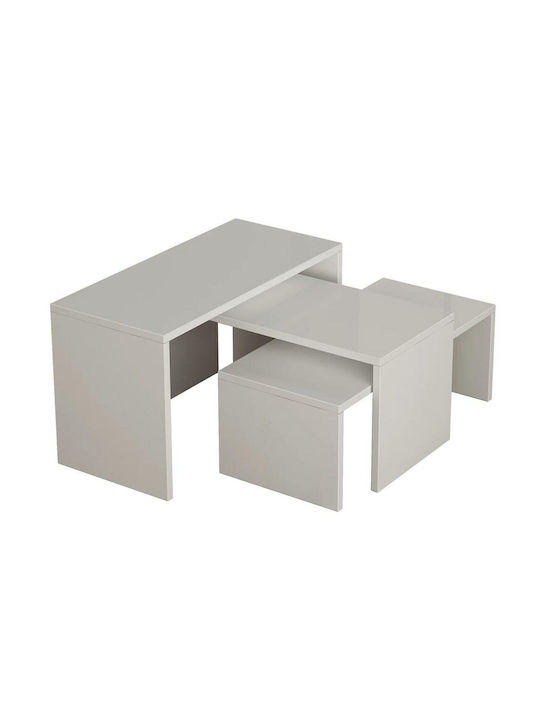 Rechteckiges Zigon-Set aus Holz Weiß 3 Stück M65xB30xH39cm