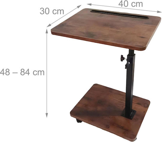 Rectangular Wooden Side Table with Wheels Brown W40xL30xH84cm