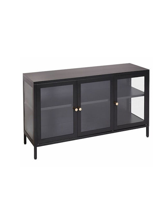 Sideboard Berwyn 2450 made of Metal & Glass Black Velvet-Black Metal 115x35x65cm