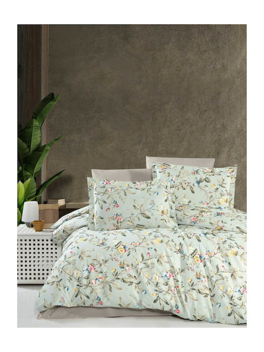 Madi Set Bed Sheet with 2 Pillowcases Super-Double with Rubber Hugger 170x260+35cm Green 3 Pieces