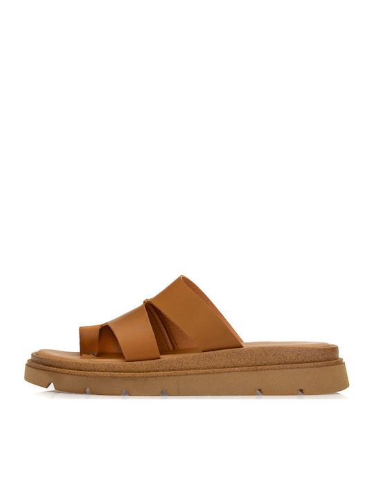 Δερμάτινα Γυναικεία Ανατομικά Σανδάλια Flatforms Καφέ