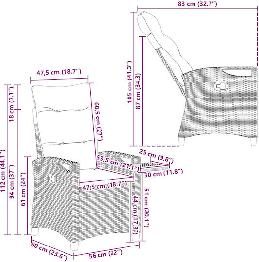 Fotoliu De Exterior Metalic Maro 56x60x112cm