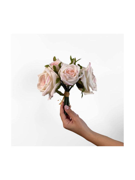 Koart Rosetta Pink Artificial Bouquet Roses Real Touch 21 Cm 6 Pieces