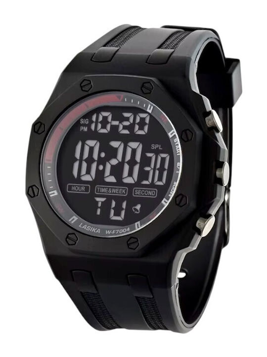 Digital Men's Watch 47mm Battery With Rubber Strap Black/Red