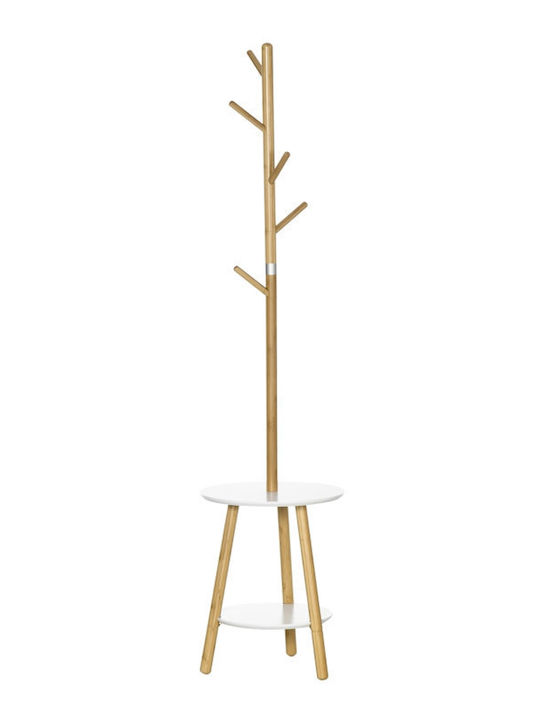 HomCom Wooden Coat Rack Brown with Table Bamboo 39.5x39.5x171cm