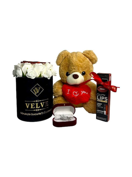 Special Valentine Package 25 Cm Teddy Bear Arrangement 9 Soap Roses Brooch Cosmetics Set In A Gift Box Special Valentine Package 25 Cm Teddy Bear Arrangement 9 Soap Roses Brooch Cosmetics Set In A Gift Box