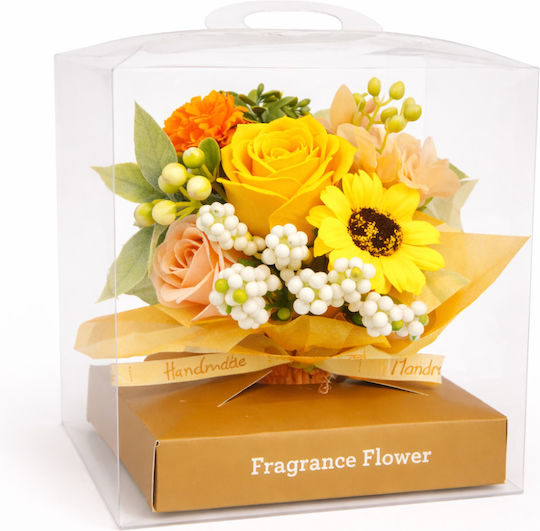 Blumengesteck In Geschenkbox Duftblumen Blumenstrauß Rosen Gelbe Künstliche Blumen 11x11x14 cm Dekorativ Ideales Geschenk Für Frauen