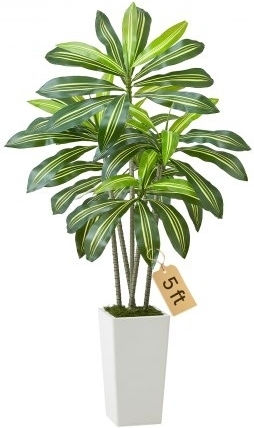 Vevor 1524 мм Изкуствено Дърво Dracaena Фалшиво Растение Бял Саксия За Вътрешна Употреба